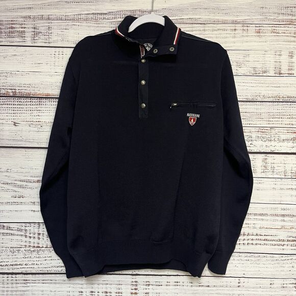 Navigare Men’s Medium Sweater Navy Wool Blend Nautical Yachting Preppy Italy - Picture 1 of 10